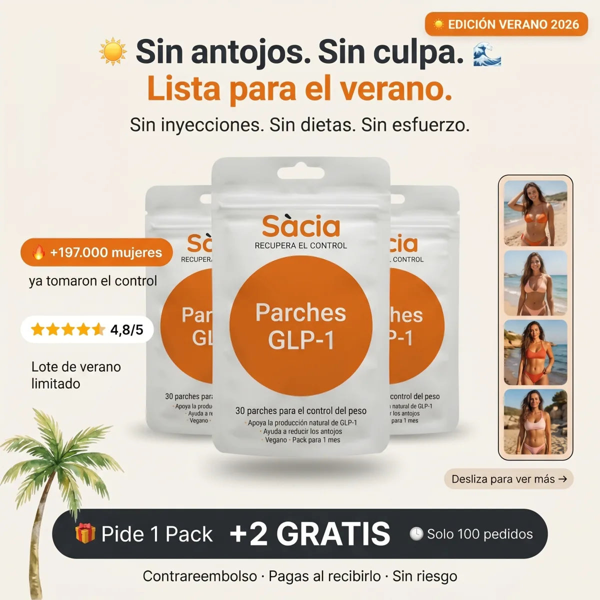 Sàcia Parches GLP-1 — Edición Verano 2026: pide 1 pack +2 gratis