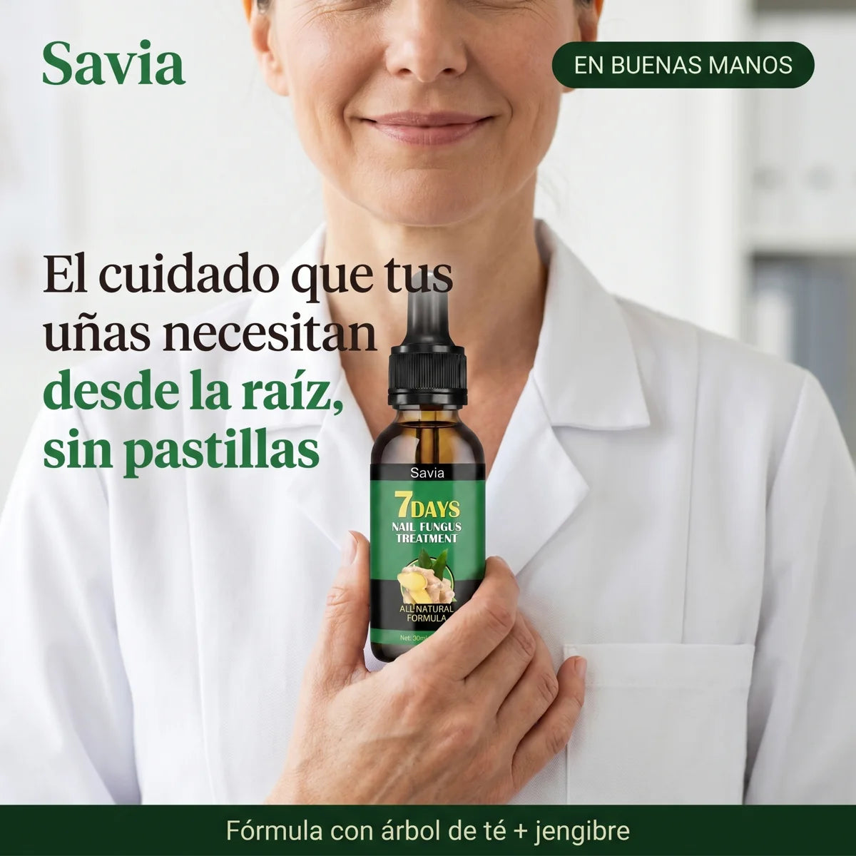 Doctora con Savia, bote hiperrealista agarrado