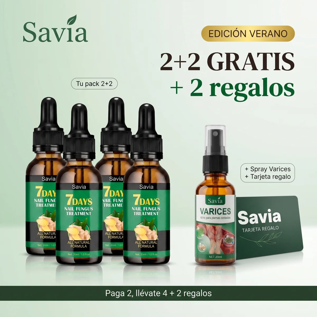 Pack Savia 2+2 + 2 regalos: spray Varices y tarjeta