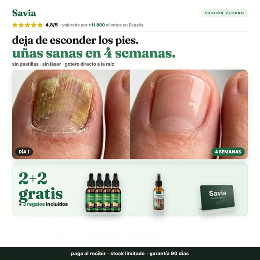 Savia — uñas sanas en 4 semanas, antes y después
